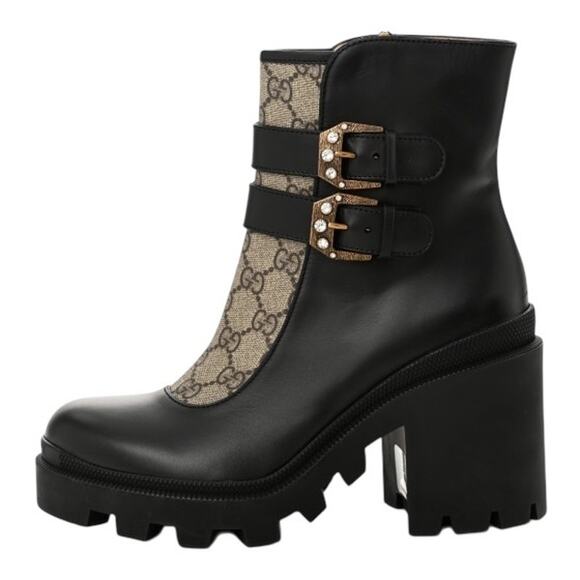 Gucci NIB Kensington GG Supreme Boots in Black Leather and GG Canvas Size 39 - Picture 1 of 13